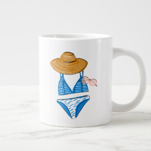 Caneca De Café Grande Levante o Sol - Traje de banho azul 2