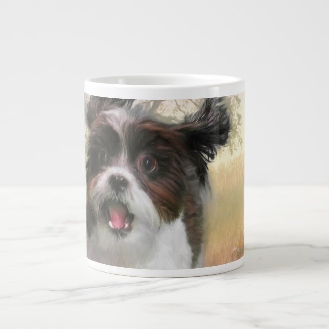 Caneca De Café Grande Lhasa Apso Cão Alto Lar (Frente)