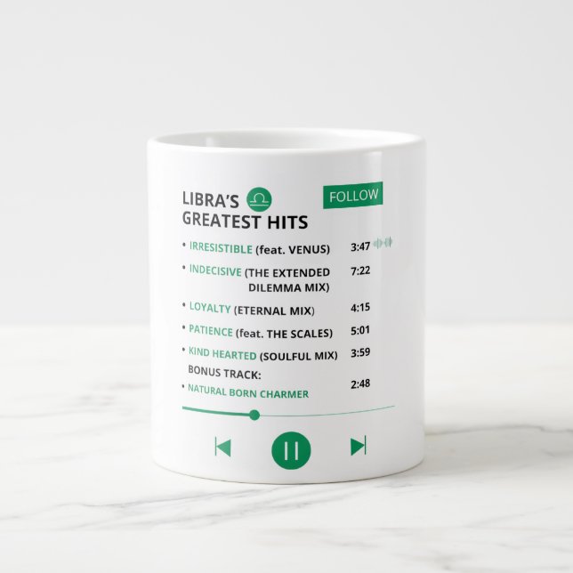 Caneca De Café Grande Libra Song Playlist Specialty Mug (Frente)