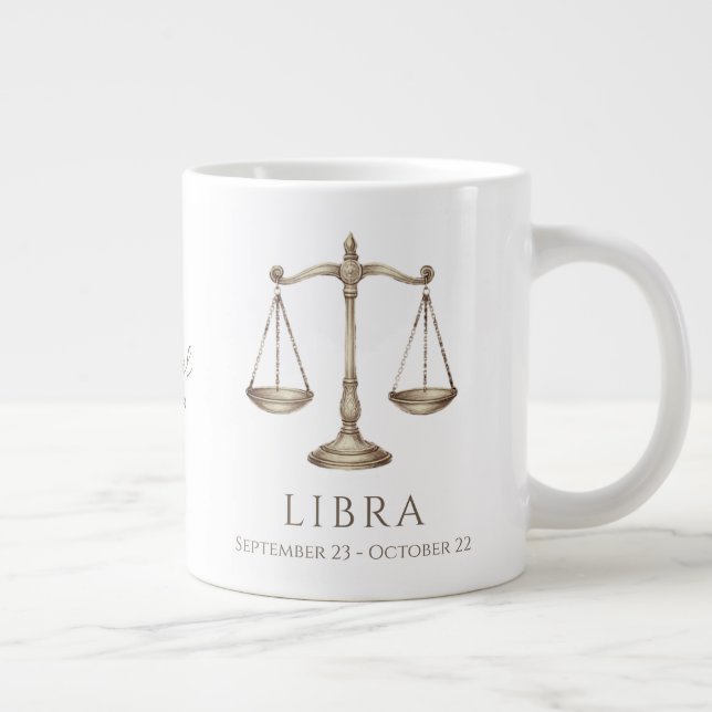 Caneca De Café Grande Libra Zodiac Personalized Name & Birth Date (Direita)