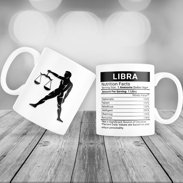 Caneca De Café Grande Libra Zodiac - Sinal com Fatos Nutricionais, (Criador carregado)