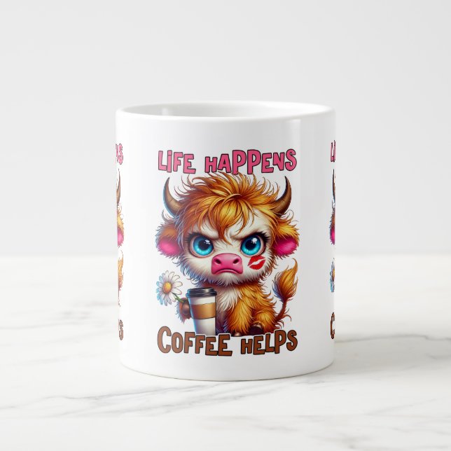 Caneca De Café Grande Life Happens Coffee Helps  (Frente)