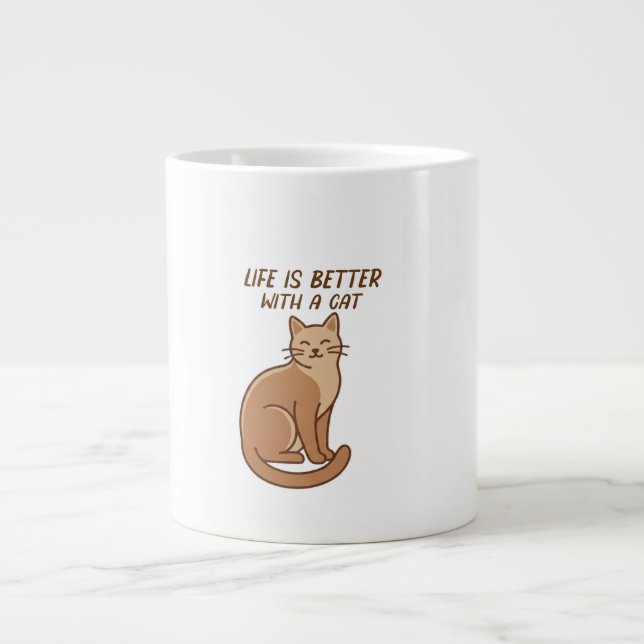 Caneca De Café Grande Life Is Better With a Cat – Cute Cat Lover Design (Frente)