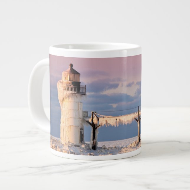 Caneca De Café Grande Lighthouses | Lake Michigan Lighthouse (Frente Esquerda)