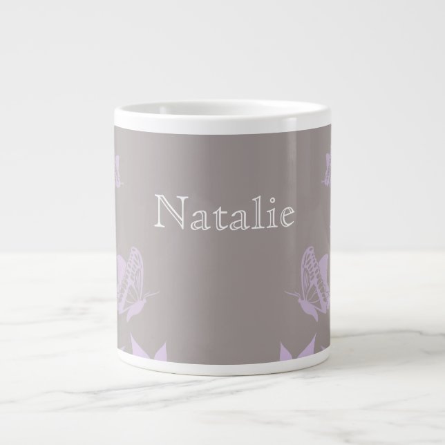 Caneca De Café Grande Lilac Butterfly Floral Jumbo Mug (Frente)