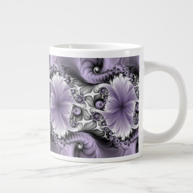 Caneca De Café Grande Lilac Illusion Abstrato Floral Fractal Art Fantasy (Direita)
