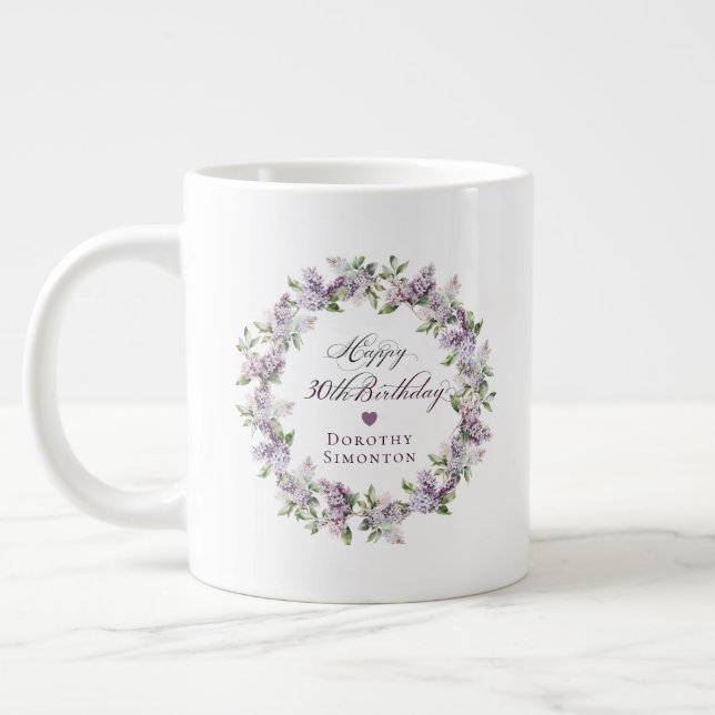 Caneca De Café Grande Lilac Purple aniversário de 30 anos personalizado (Esquerda)