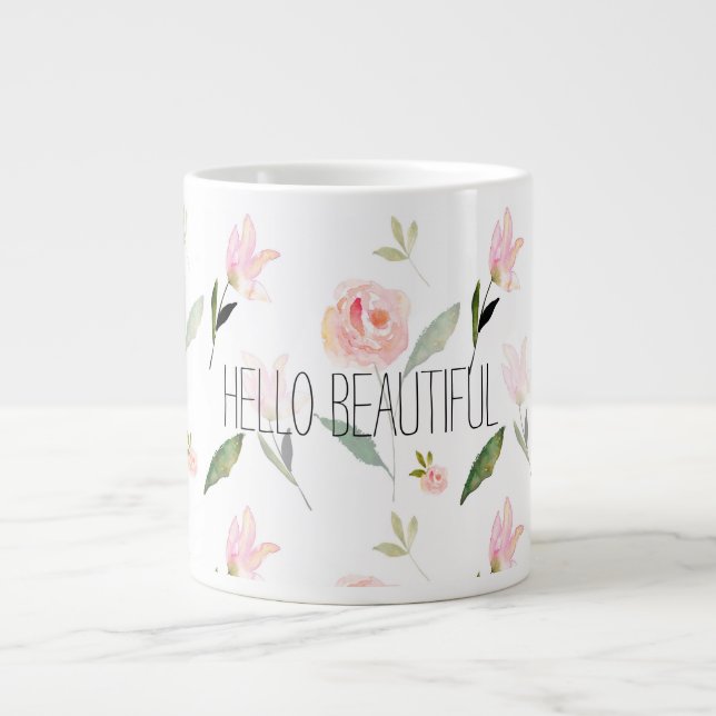 Caneca De Café Grande Linda Aquarela Floral (Frente)