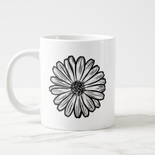 Caneca De Café Grande Linda Flor de Margarida, Ilustração de Meio-Tons