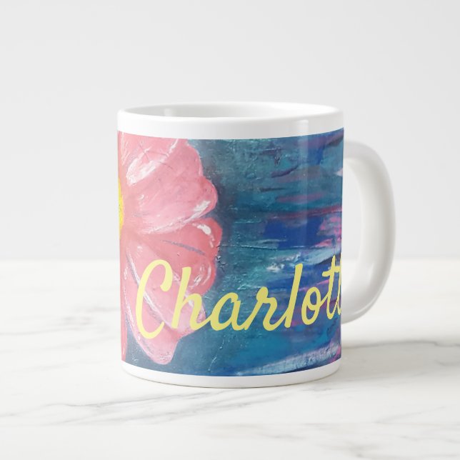 Caneca De Café Grande Linda Flor Personalizada (Frente Esquerda)