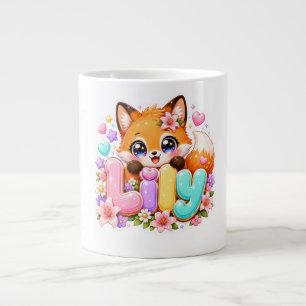 Caneca De Café Grande Linda Lily Raposa Kawaii Nome Pastel Rosa Floral M