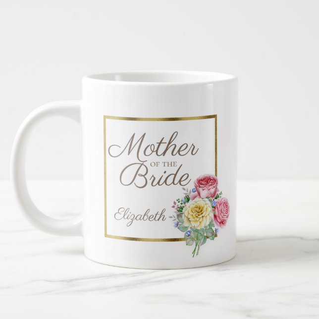 Caneca De Café Grande Linda Mãe Floral, Rosa e Amarelo, Noiva (Esquerda)