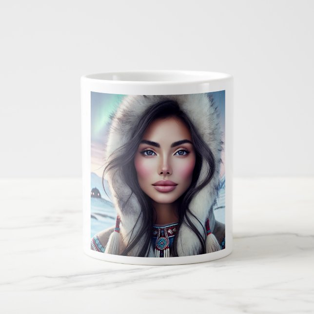 Caneca De Café Grande Linda Mulher Inuit - Elegância Árctica (Frente)