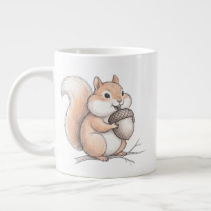 Caneca De Café Grande Lindo Esquilo de Lápis de Cor com Café Desenhado à