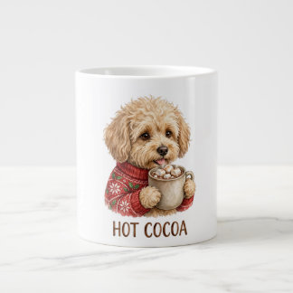 Caneca De Café Grande Lindo Goldendoodle Bebendo Cacau Quente Natal Suét