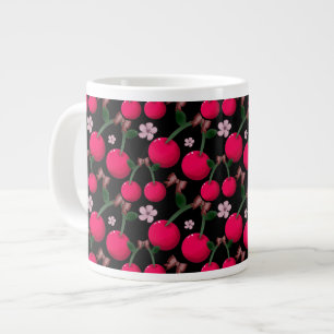 Caneca De Café Grande Lindo padrão floral de cereja vermelha