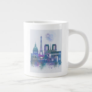 Caneca De Café Grande Linha do Céu de Paris - Azul-Cria