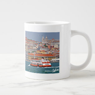 Caneca De Café Grande Linha do horizonte de Lisboa com o velho ferry no 