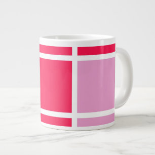 Caneca De Café Grande Linhas brancas rosas rosa-rosa quadradas geométric