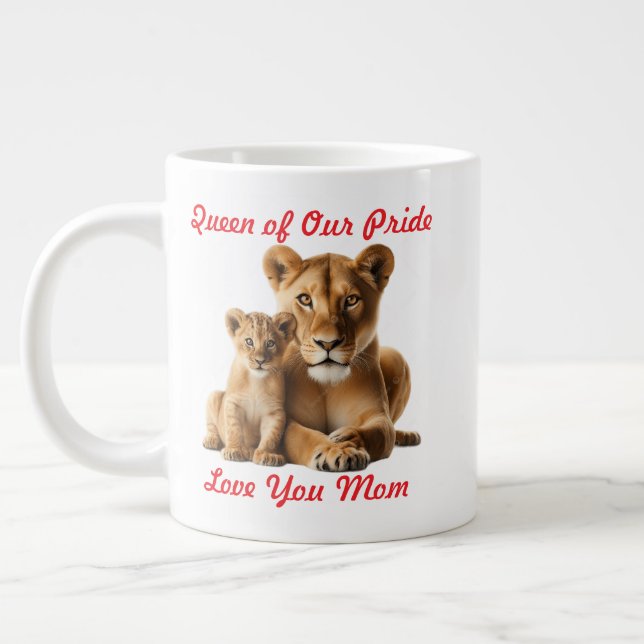Caneca De Café Grande Lioness Mãe e Cub Personalizados Jumbo Mug (Esquerda)