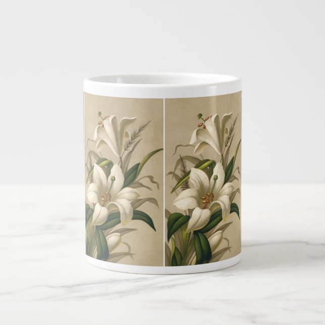 Caneca De Café Grande Lírios de Páscoa Antigos, Flores Vitorianas em Flo (Frente)