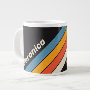 Caneca De Café Grande Listras Arco-íris Escuro Vintage Retrô com Nome
