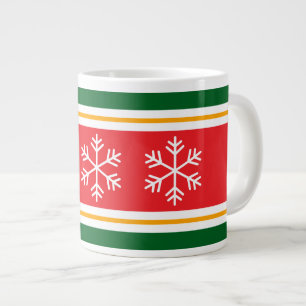 Caneca De Café Grande Listras Brancas Amarelas Vermelhas Verdes Flocos d