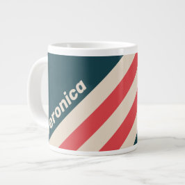 Caneca De Café Grande Listras com Vibe Azul Turquesa Retro e Nome