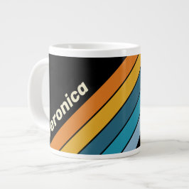 Caneca De Café Grande Listras de Arco-Íris Preto com Nome