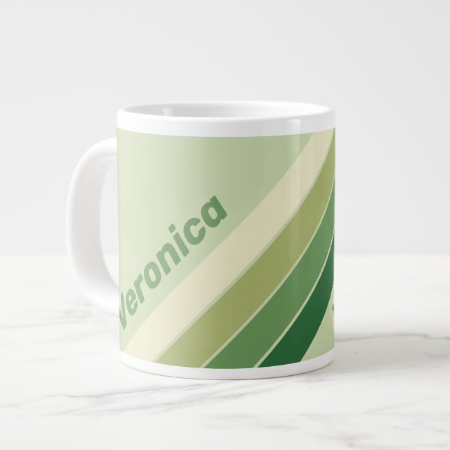 Caneca De Café Grande Listras de Arco-íris Retro Moss com Nome (Frente Esquerda)