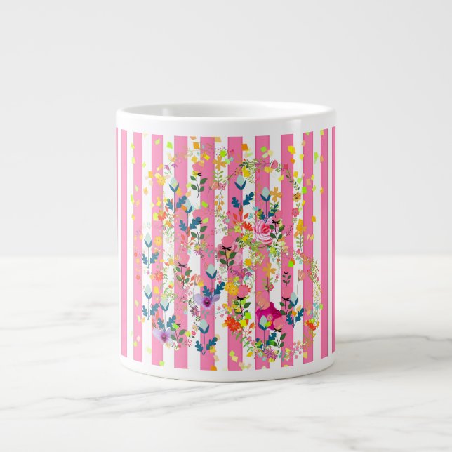 Caneca De Café Grande Listras de Doces + Flores (Frente)