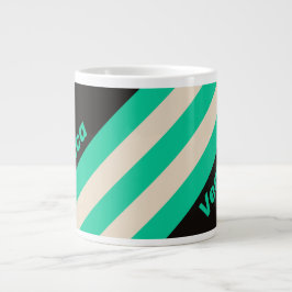 Caneca De Café Grande Listras de Hortelã da Meia-Noite Retrô com Nome
