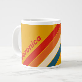 Caneca De Café Grande Listras de Mostarda Retro com Nome