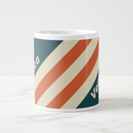 Caneca De Café Grande Listras de Onda Retrô com Nome