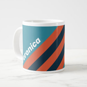 Caneca De Café Grande Listras de respingo de azul-turquesa retrô com nom