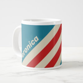 Caneca De Café Grande Listras de Surf Retro Aqua com Nome