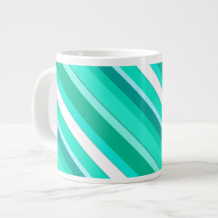 Caneca De Café Grande Listras doces em camadas - turquesa e branco