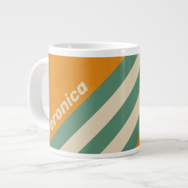 Caneca De Café Grande Listras Laranja Retrô com Nome