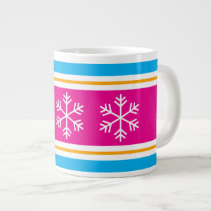 Caneca De Café Grande Listras Laranja Rosa Brilhante Branco Azul Flocos