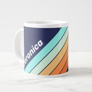 Caneca De Café Grande Listras Retrô de Estilo Vintage com Nome