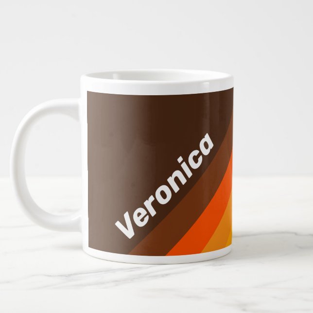 Caneca De Café Grande Listras Retrô Marrom com Nome (Esquerda)