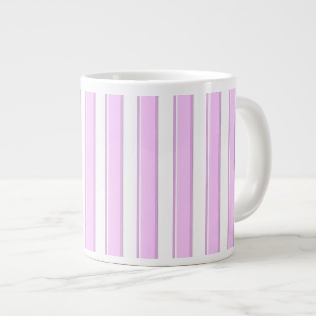 Caneca De Café Grande Listras Rosa em Branco (Frente Esquerda)