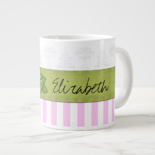 Caneca De Café Grande Listras Rosa, Listras, Padrões Lachados, Seu Nome
