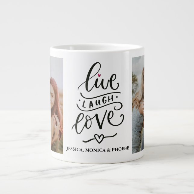 Caneca De Café Grande Live, Laugh, Love Personalised Photo Mug (Frente)