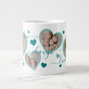 Caneca De Café Grande Live Laugh Love Photo Heart Teal