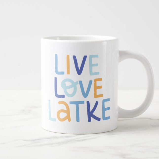 Caneca De Café Grande Live Love Latke Hanukkah Design (Direita)