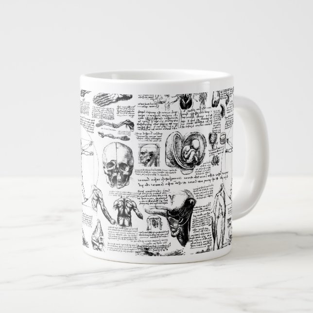 Caneca De Café Grande Livro de Anatomia de Da Vinci (Frente Esquerda)