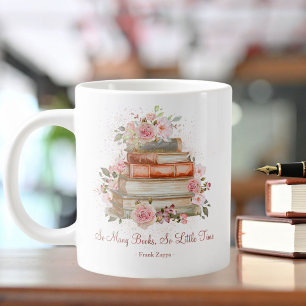 Caneca De Café Grande Livros de Citações Personalizadas e Rosas Pink Vin