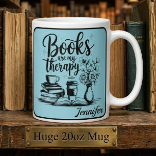 Caneca De Café Grande Livros Personalizados São Minha Terapia Bichos do