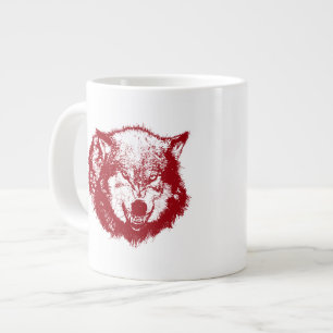 Caneca De Café Grande Lobo Irritado em Vermelho